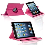 360° Rotating Stand, Hot Pink PU Leather Case for iPad Mini