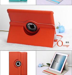 360 Rotating Stand, Orange PU Leather Case for iPad2,ipad3,ipad