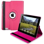 360° Rotating Stand, Hot Pink PU Leather Case for iPad 2 3 4