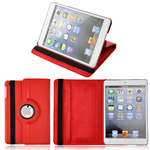 360 Rotating Stand, Red PU Leather Case for iPad Mini 2 3