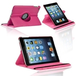 360 Rotating Stand, Hot Pink PU Leather Case for iPad Mini